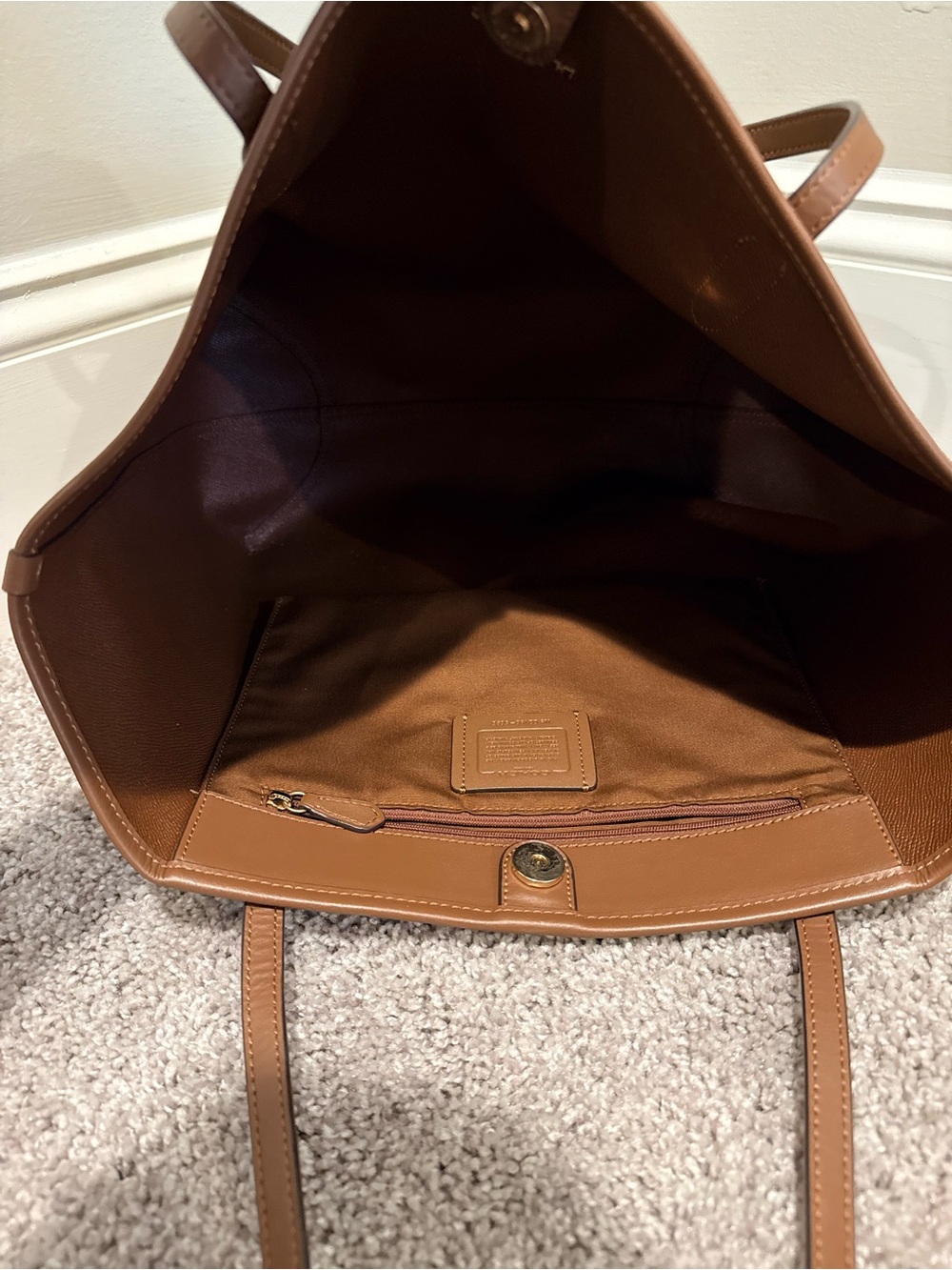 Coach Brown Signature Canvas Tote with Leather Trim - Picture 5 of 6